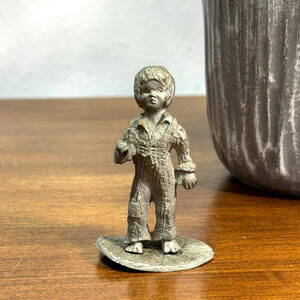 Vintage Pewter Boy Figurine Miniature 2.5" Tall Country Kid Barefeet